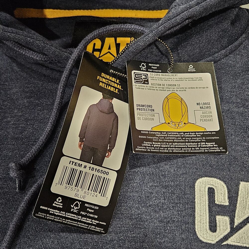 Caterpillar Heavyweight Hooded Sweatshirt Men's, Medium, Blue / New Imperfection - Picture 11 of 12